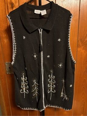 White Stag Black Embroidered Holiday Knit Vest